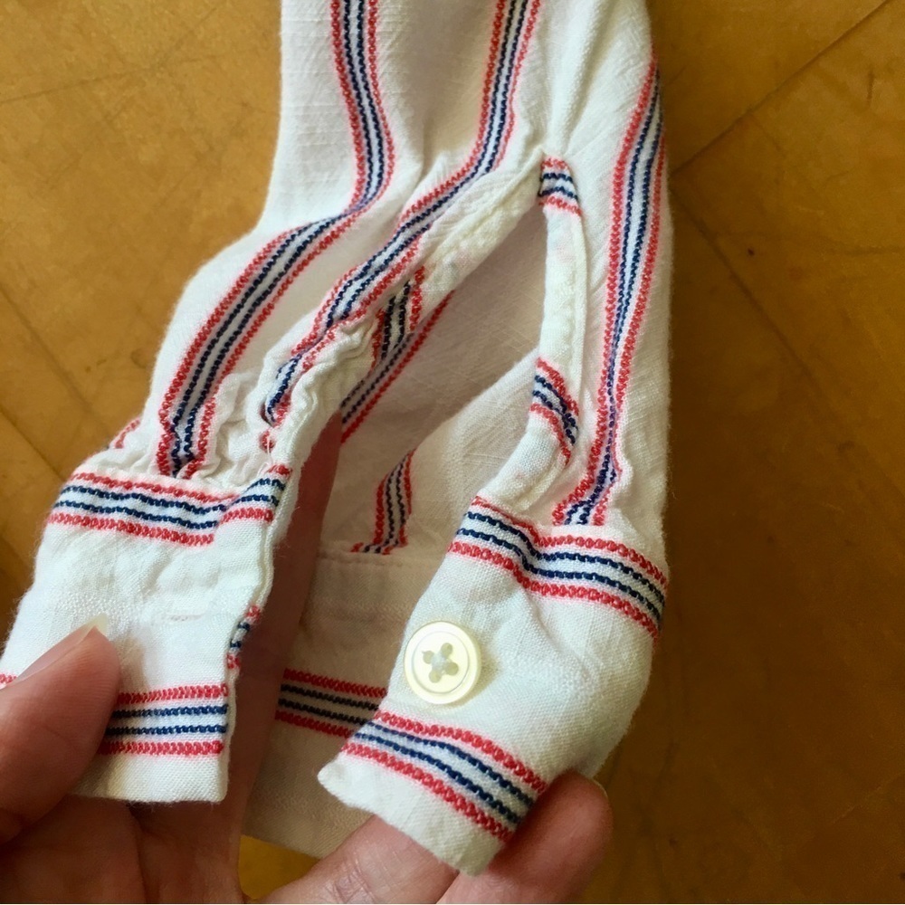 LOFT Striped Long Sleeve Casual Blouse Cream Ivory Ecru Red Navy Size XS - Picture 9 of 13